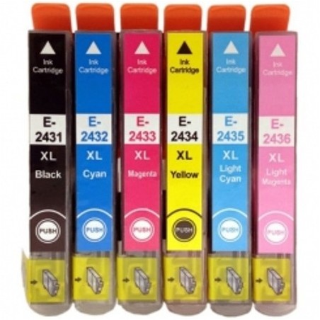 Cartouche d'encre équivalent à Epson Multipack 24XL Pack de 6 Noir, jaune, cyan, magenta, cyan clair, magenta claire Cartouche d'encre équivalent à Epson Multipack 24XL Pack de 6 Noir, jaune, cyan, magenta, cyan clair, magenta claire