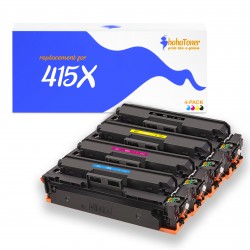 Toner équivalent à HP Multipack 415X Pack de 4 Noir, Jaune, Cyan, Magenta - Avec puce