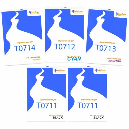 Pack de 5 cartouches compatibles T0715 Epson 2 noirs, 1 cyan, 1 magenta, 1 jaune Pack de 5 cartouches compatibles T0715 Epson 2 noirs, 1 cyan, 1 magenta, 1 jaune
